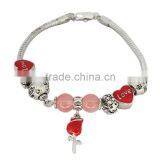 Valentines' Day 925 Sterling Silver Rose Dangle Charms Red Enameled for DIY European Bracelet Jewelry thumbnail-2