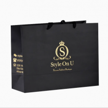 Custom Logo Luxury Large Packaging Shopping Black Paper Gift Bags With Handle thumbnail-5