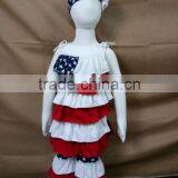 New Cute American Baby Girls July 4th Boutique Outfits Knit Cotton Layered Dress Clothing Sets Kids Girls Patriotic Outfits thumbnail-1