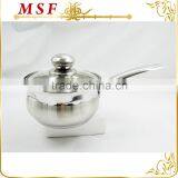 Belly Shape Satin Polished Stainless Steel Sauce Pan With Tube Handles and Induction Bottom thumbnail-1