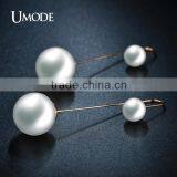 UMODE Gorgeous Long Double Pearl Gold Plated Earrings Elegant Fashion Bijoux Jewelry thumbnail-4