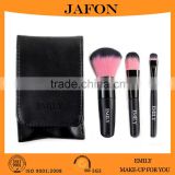 3pcs Mini Makeup Cosmetic Travel Brush Set With Black Flip Cover Leather Pouch
