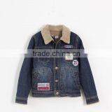 Wholesales China winter fashion high quality boys badges embroidered pattern casual thick kids denim jeans outerwear over coat