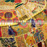 Indian Ethnic Vintage Footstool Furniture Patchwork Bohemian Round Cotton Chair Pouffe Pouf Ottoman thumbnail-2