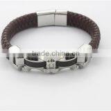 High Quality Brown Leather Bracelet W/magnetic Closure Fashion Jewelry thumbnail-1
