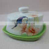 Fine Decal Ceramic Butter Dish Set With Verdant Tray thumbnail-1