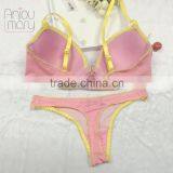 Lovely Young Ladies Pink Colour With Prined Breathable Bra and Panty Set Thong Set thumbnail-2