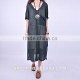 15STC2218 Deep v Neck Short Sleeves Knit Linen Dress