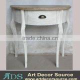 Natural White Semi-circle Wood Table With Draw thumbnail-1