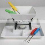 Ceramic Tealight Cheese & Chocolate Fondue Set Tapas, White thumbnail-1