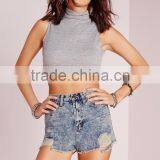 Women Ripped Hem High Waisted Denim Shorts Wholesale thumbnail-1