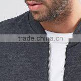 Custom Best Price High Quality New Design Durable Ribbed Collar Cotton Polyester Sweat Fabric Dark Grey Casual Men Bomber Jacket thumbnail-3