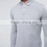New Custom Long Sleeve Button Placket Grey Men's 100% Cotton Pique Plus Size Slim Fit Fashion Polo Shirt thumbnail-3