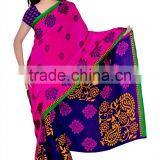Surat Printed Sari in 2 Color Green & Blue thumbnail-4