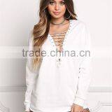 MGOO New Arrival Customized Spring Terry Sweater Tops Plain White Boyfriend Oversized Loose 100 Cotton Brushed Long Sleeves thumbnail-6