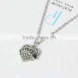New Fashion Silver Tone " SISTER " Carved Heart Pendant Clear Rhinestone Link Cable Chain Necklace thumbnail-2