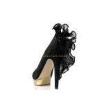 Ruffle Trimmed Suede Pumps Ladies Fashion Shoes LTYK0017 thumbnail-3