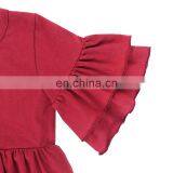 Hot Sale Red 2 Ruffled Design O-Neck Top With Sunflower And Leopard Printed Leggings Baby Kids Clothing Set thumbnail-5