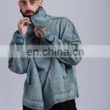 Wholesale Turtle High Collar Oversized Loose Fit Cuff Washed Men Street Style Jean Denim Jacket thumbnail-5