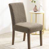 Brown Velvet Stretch Dining Room Chair Covers Soft Removable Dining Chair Slipcover thumbnail-2