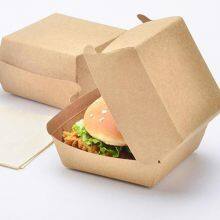 Food Grade Kraft Paper Burger Box Custom Logo Convenient Carried Fast Food Hamburger Boxes for Restaurant thumbnail-3