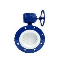 PTEE Fluorine Lined Butterfly Valve Worm Wheel Manual WCB Cast Steel Butterfly Valve thumbnail-1