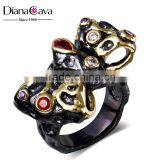 Alibaba New Design Amethyst Siam Zirconia Crystal Lady Bow Shape Black Gold Ring