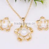 Fashion Wedding Women Jewellry Gold Star Faux Pearl Necklace Stud Earrings Jewelry Set