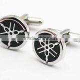 316L Stainless Steel Engraving Enamel Round Black Cufflinks for Men thumbnail-2