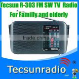 Retail-Wholesal Tecsun R-303 FM SW TV Bands World Radio r303 (For home and elderly)