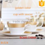 150ml ceramic coffee cup bone china golden color tea cup and saucer