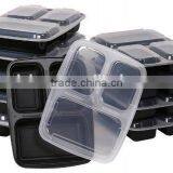12-pck 3-compartment Stackable Microwave Safe Black Disposable Plastic Food Container With Clear Lid
