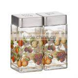 SINOGLASS 2 Pcs Square Shape With FRUITS DU MARCHE Decal Glass Salt and Pepper Jar Shaker Set thumbnail-1