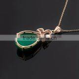 Classic Design, 18k Real Gold Plating Solid Silver Necklace Fashion Jewelry With Natural Green Chalcedony Pendant thumbnail-5