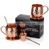 Copper Hammered Moscow Mule Mugs With Straw & Shot Glass thumbnail-2