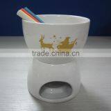 Stoneware Fondue Set With Decal Printing, Beautoful Fondue Set thumbnail-1