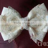 CF0386 New Arrival Fashion Large Ivory Pearl Center Lace CF0386 New Arrival Fashion Large Ivory Pearl Center Lace Hair Bow thumbnail-1