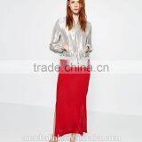 New Style Autumn Cheap Sliver Satin Plain Front Zipper Baseball Jackets thumbnail-1