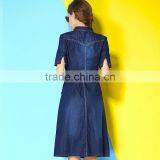 High Brand Ladies' Fashion Printing Splicing A- Line Dress Long Blue Jean Dress thumbnail-3