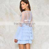 Violet Blue Sheer Tulle Layered Dresses With Embroidery Bell Sleeve Women Dress thumbnail-4