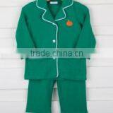 Beautiful Underwear Halloween Girls and Boys Pumpkin Embroidered Green Pajamas Set thumbnail-1