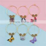 Hoop Earrings Gold Plated At Random Enamel Animal Flower Wine Glass Marker thumbnail-1