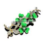 Green Lucky Four-Leaf Clover Poppy Brooches Pin Crystal Rhinestone Drip Brooches thumbnail-1