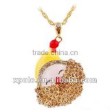 Cute Yellow Drop Of Oil Santa Claus Smiling Face Pendant Necklace With Smoked Topaz