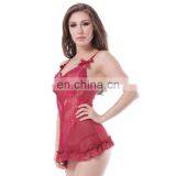 Fashionable Red Short Satin Mature Sexy Nightgown thumbnail-1