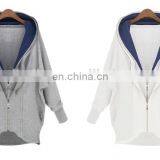 Factory OEM Apparel Women Sweatshirts Wholesale Organic Cotton Hoodie Bat Wing Sleeve 2-Layer Collar Zipper Sweatshirt thumbnail-4