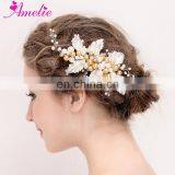 Amelie Handmade Women Hair Jewelry Alloy Leaves and Pearls Accessories Wedding Hair Clip Bridal Headwear Headpiece Prom Boho thumbnail-1