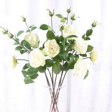 Cheap Price Faux Flowers 2 Heads Silk White Crystal Rose