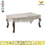 WorkWell comfortable living room furniture Linen mixed fabric Birch Wood lounge ottoman Kw-D4214-1