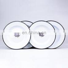 20cm European Standard Enamel Metal Mini Soup Rice Salad Bowl With Black Rim for Restaurant